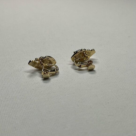 Vintage Gold-Tone Stud Screwback/Swing Earrings W/ Rhinestones - Picture 4 of 8